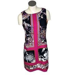 ADRIANNA PAPELL Hot Pink Multi Colored Sleeveless Dress With Pockets Size 4